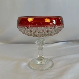 Vintage Indiana Glass Diamond Point Ruby pattern pedestal compote bowl